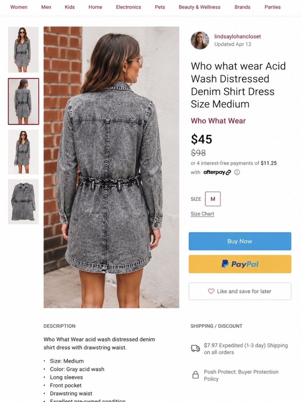 Who what wear Acid Wash Distressed Denim Shirt Dress Size Medium - Picture 11 of 11